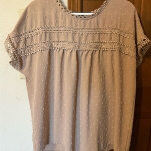 Elegant Tan Lace Trim Women's Top
